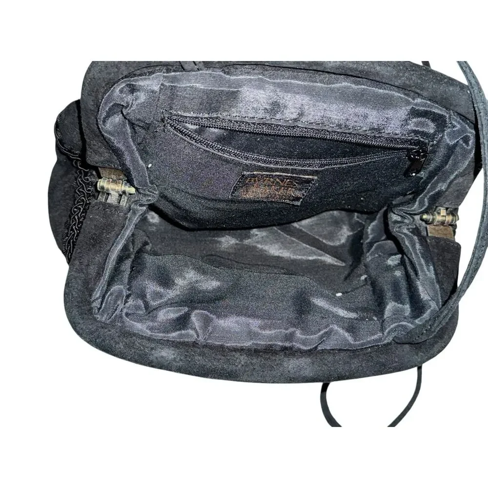 VTG Byrnes & Baker Handbag Snap Clutch Shoulder Strap Black Leather‎ Embellished